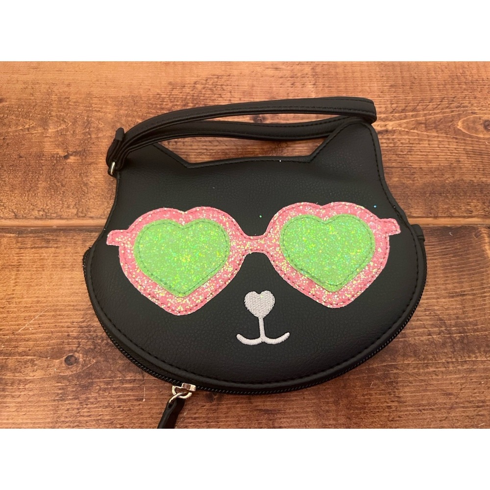 NWOT Betsey Johnson Luv Betsey Black Cat Face With Sunglasses Wristlet Clutch. B